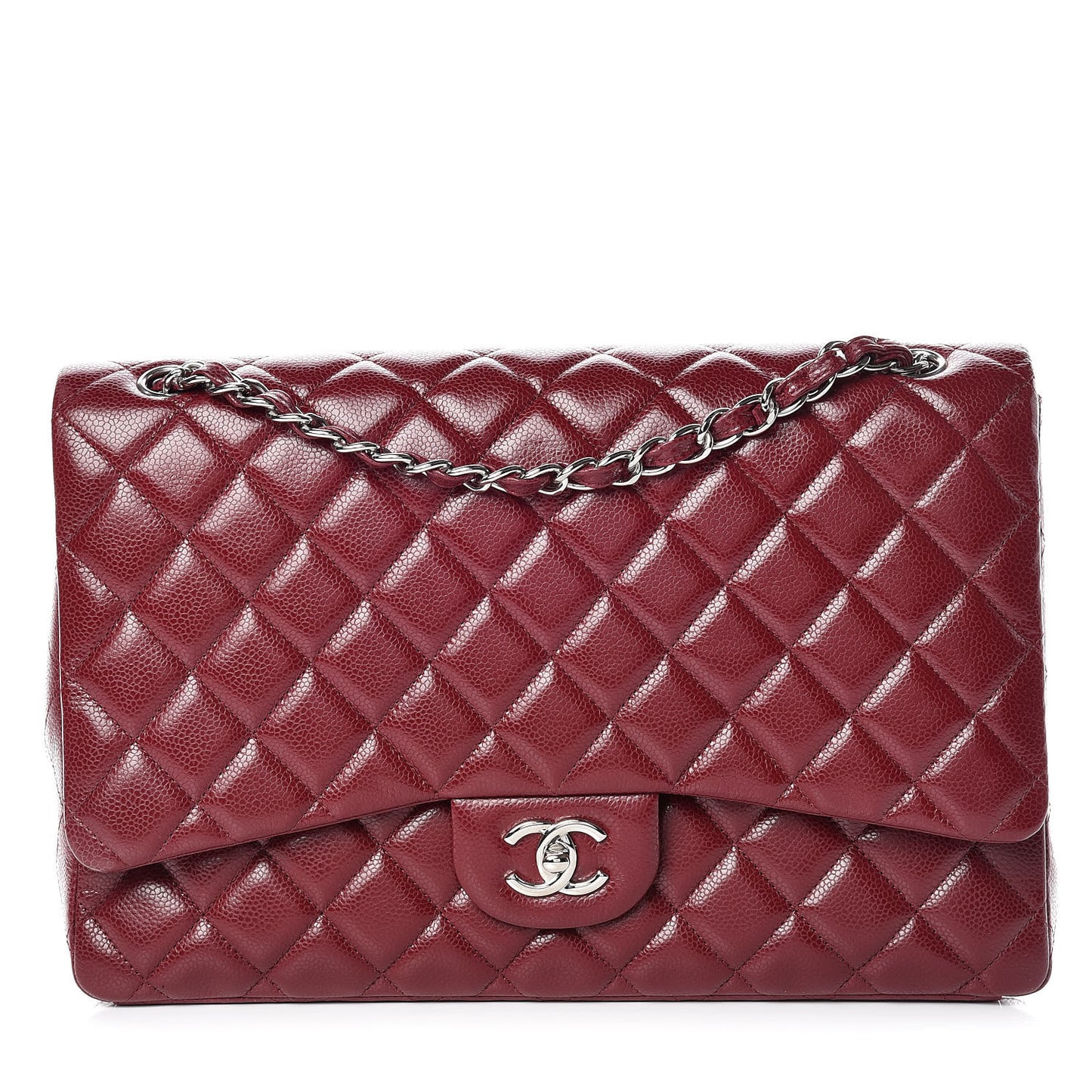 Caviar Quilted Maxi Single Flap Dark Red