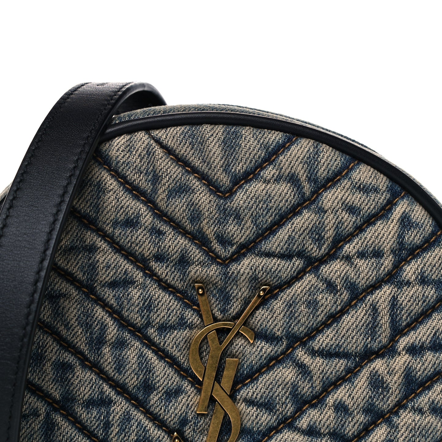 Denim Quilted Monogram Round Crossbody Bag Rodeo Blue