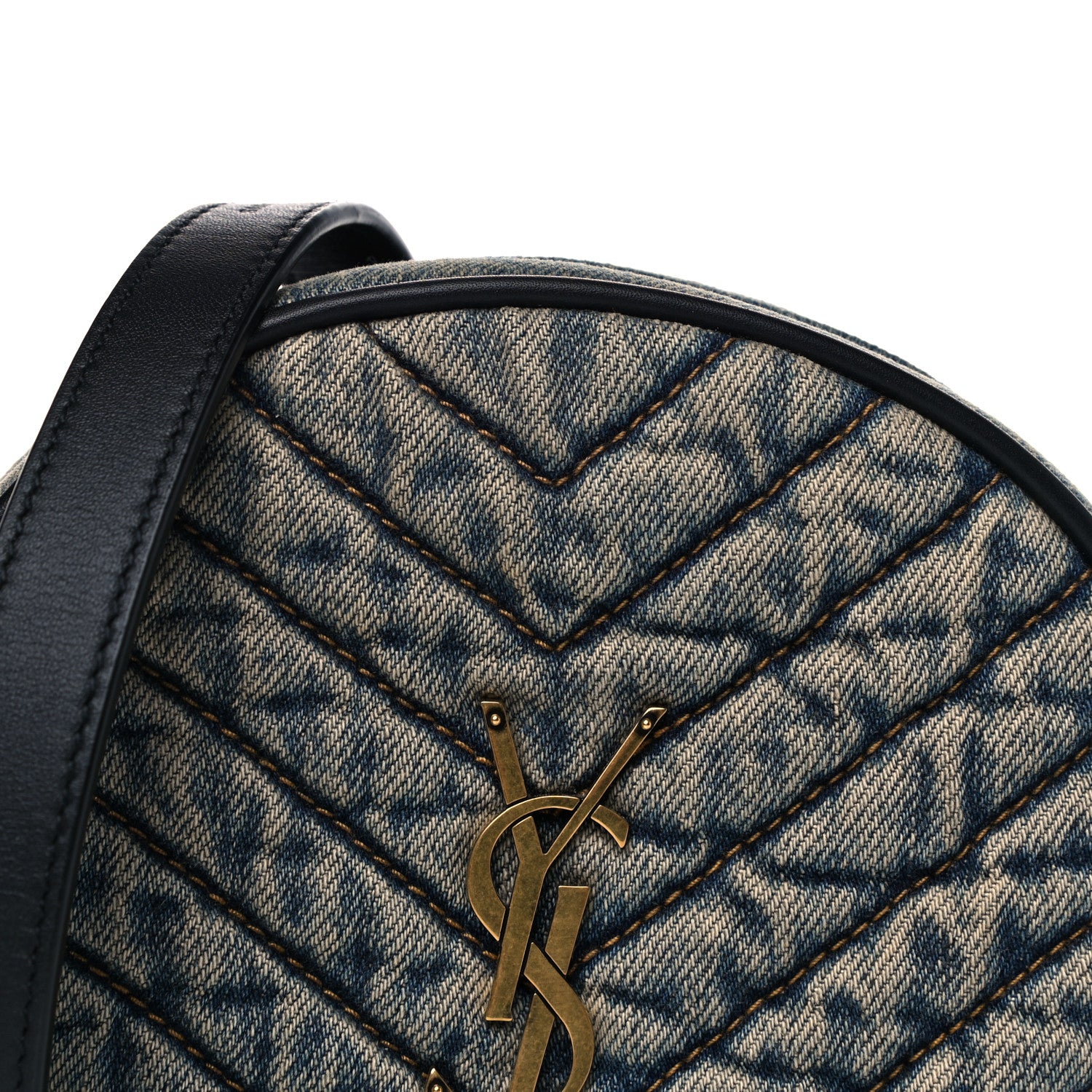 Saint Laurent Denim Quilted Monogram Round Crossbody Bag Rodeo Blue 7 of 8