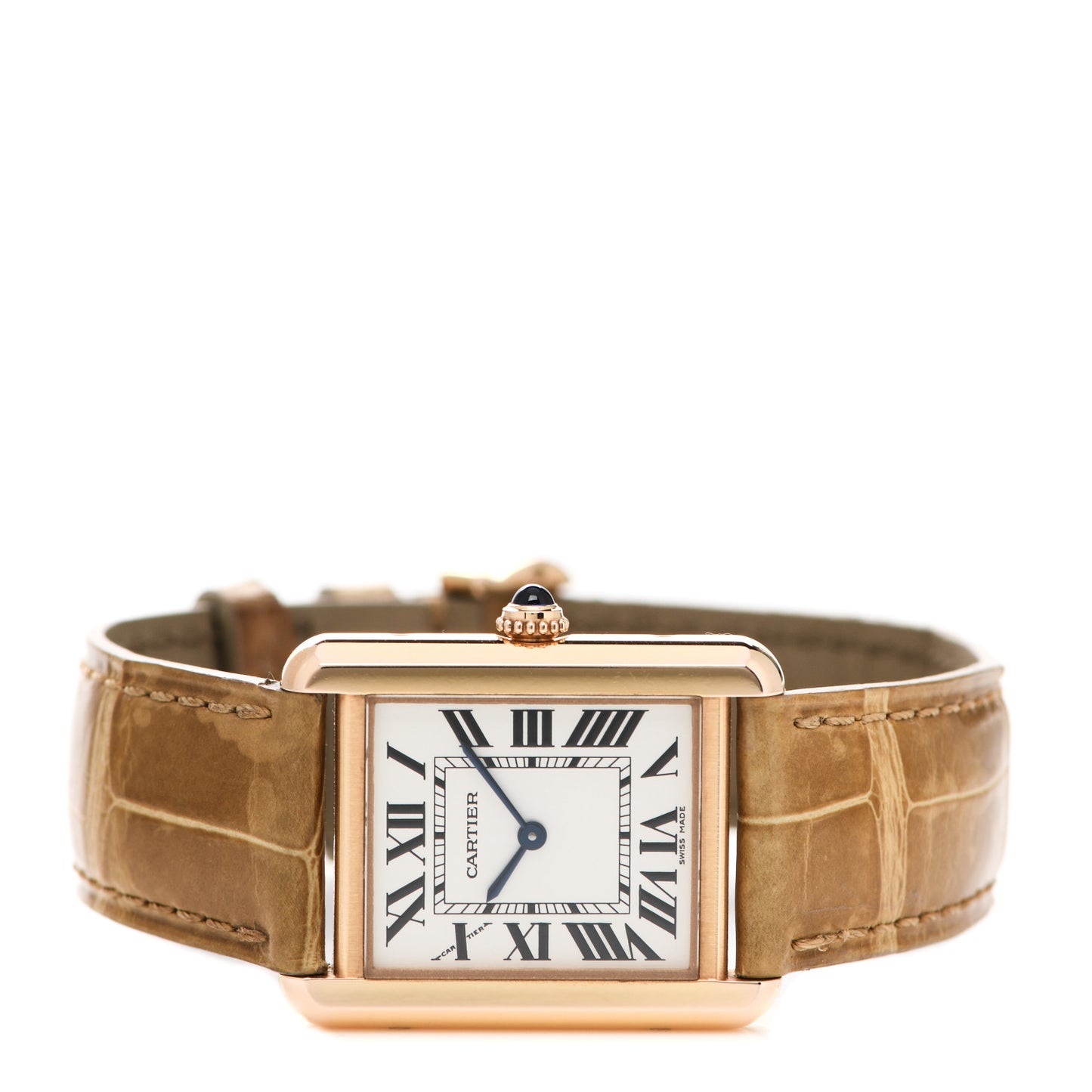 Stainless Steel 18K Pink Gold Alligator 24mm Tank Solo Quartz Watch Brown