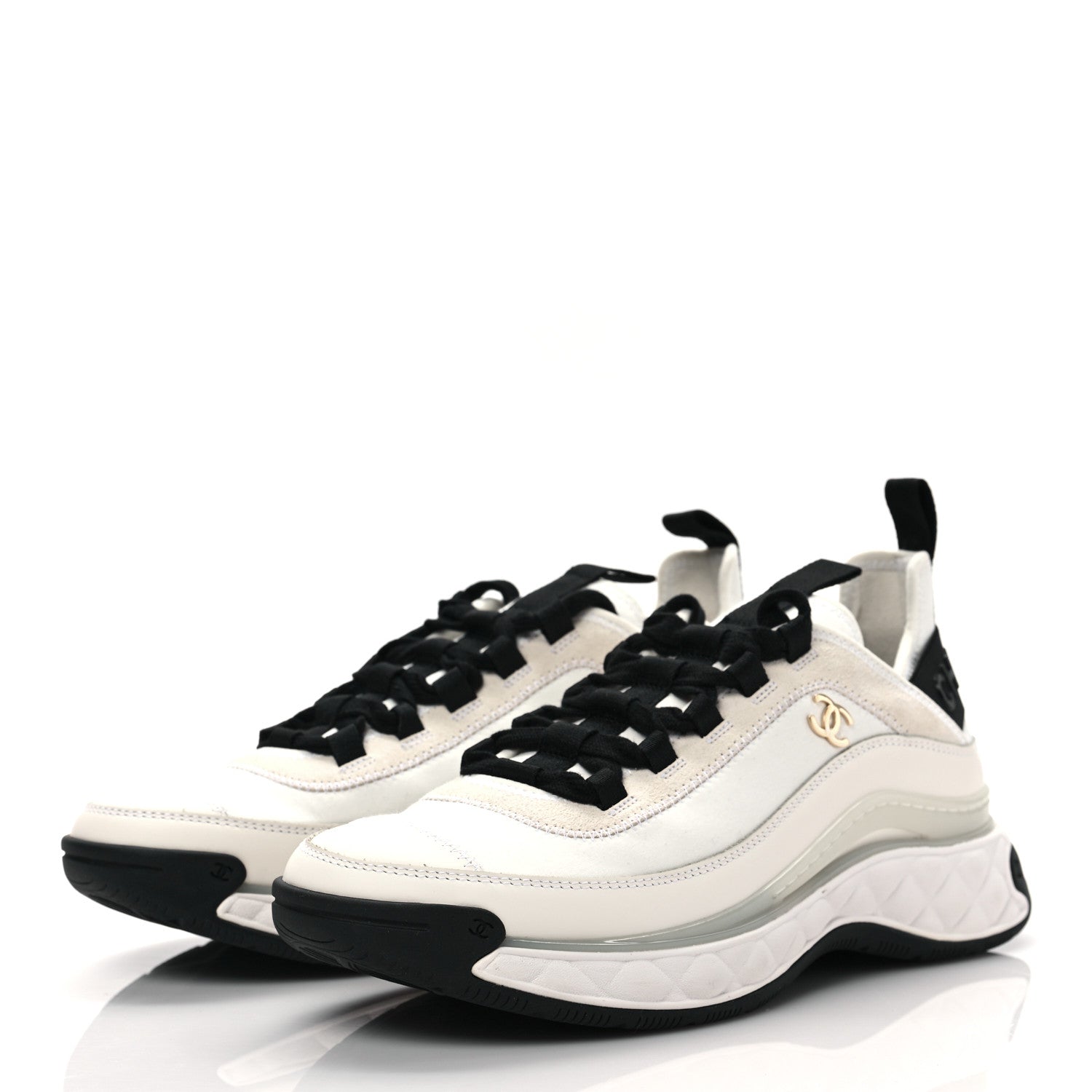 Chanel Velvet Calfskin Mixed Fibers CC Sneakers 39 Ivory Black 3 of 8