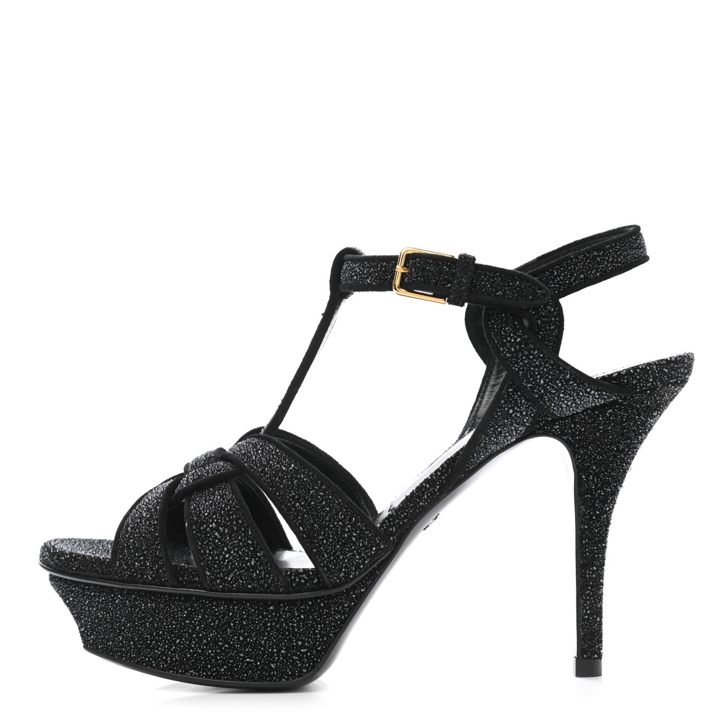 Glitter Effect Calfskin Tribute 75 Platform Sandals 35.5 Black