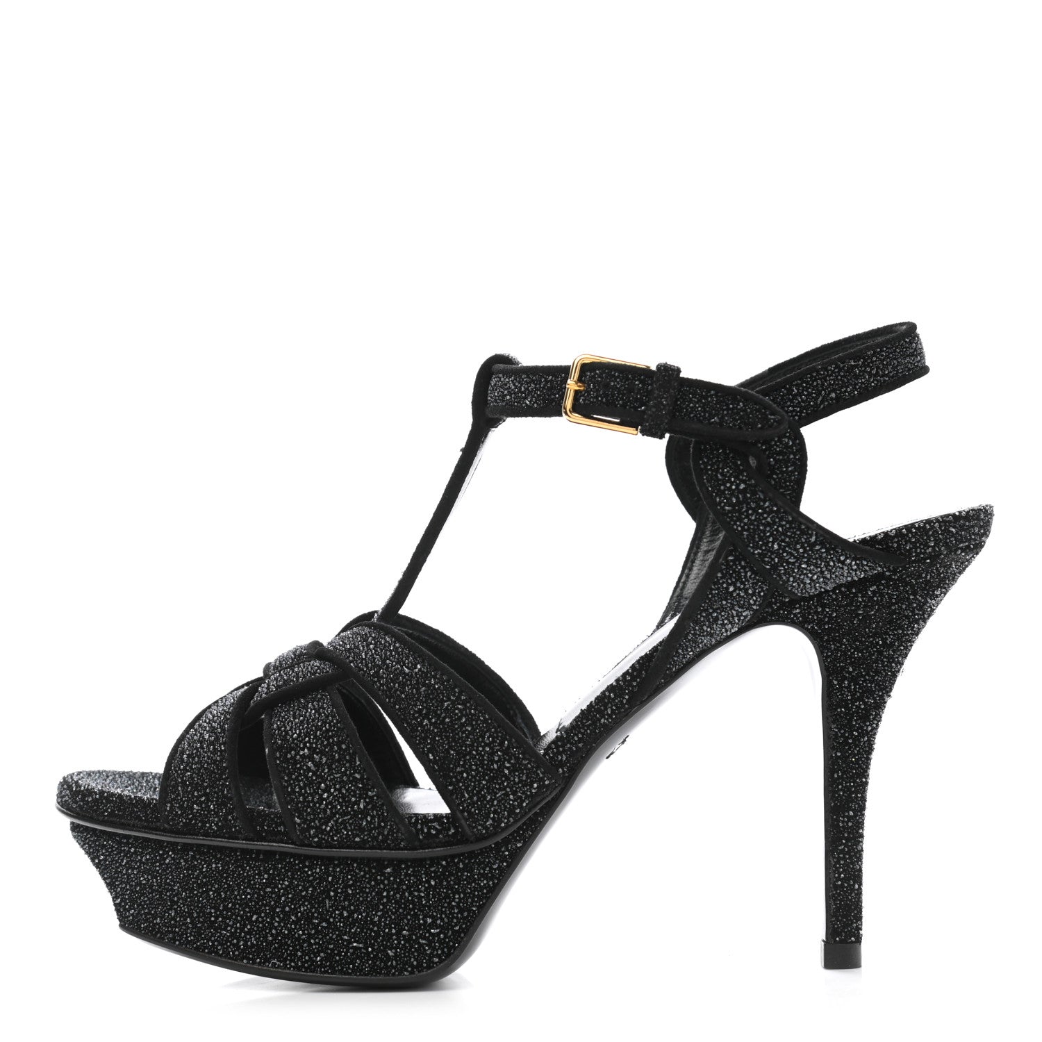 Saint Laurent Glitter Effect Calfskin Tribute 75 Platform Sandals 35.5 Black 1 of 9
