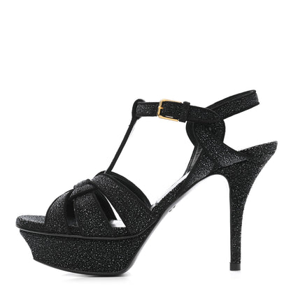 Saint Laurent Glitter Effect Calfskin Tribute 75 Platform Sandals 35.5 Black 1 of 9