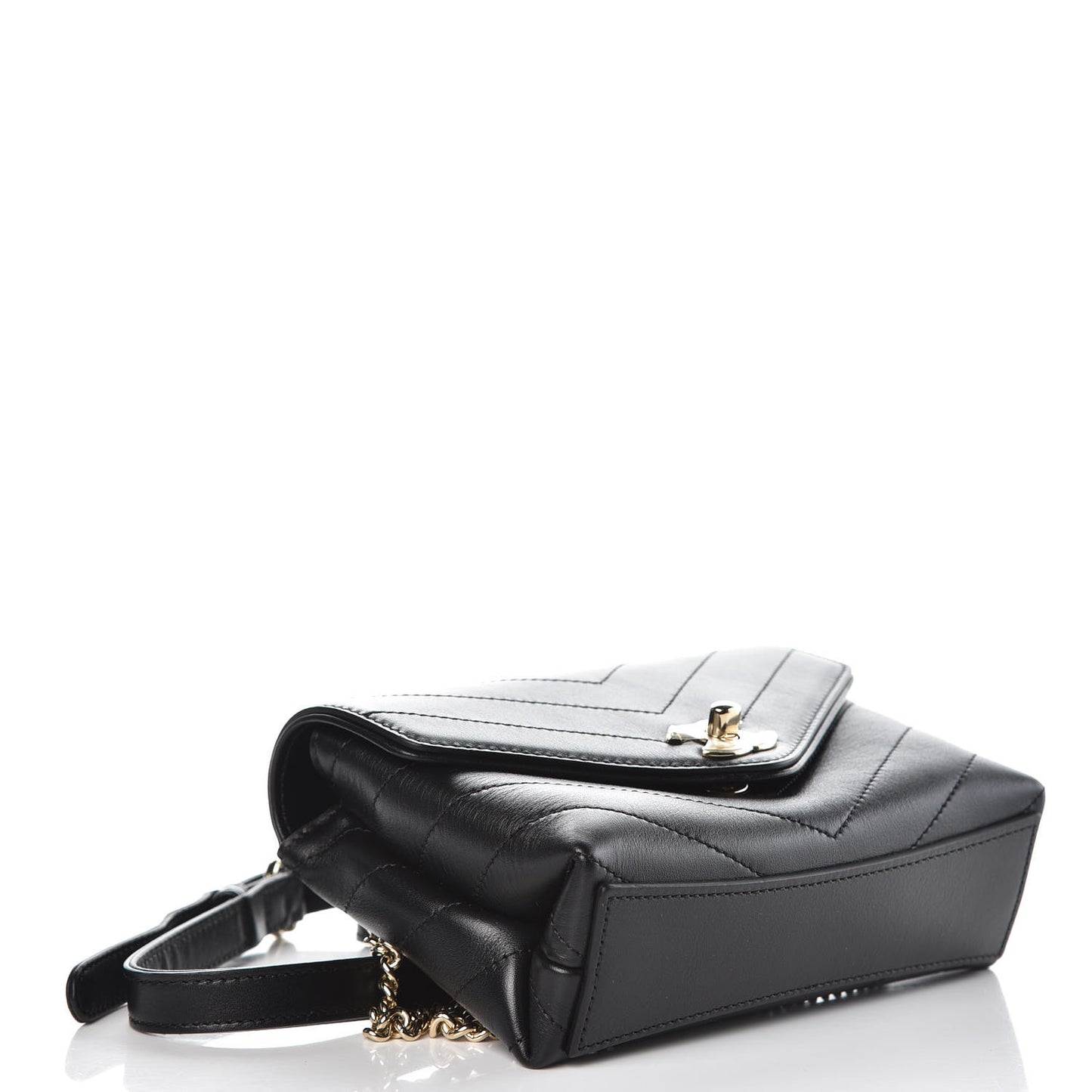 Calfskin Chevron Stitched Coco Waist Bag Black