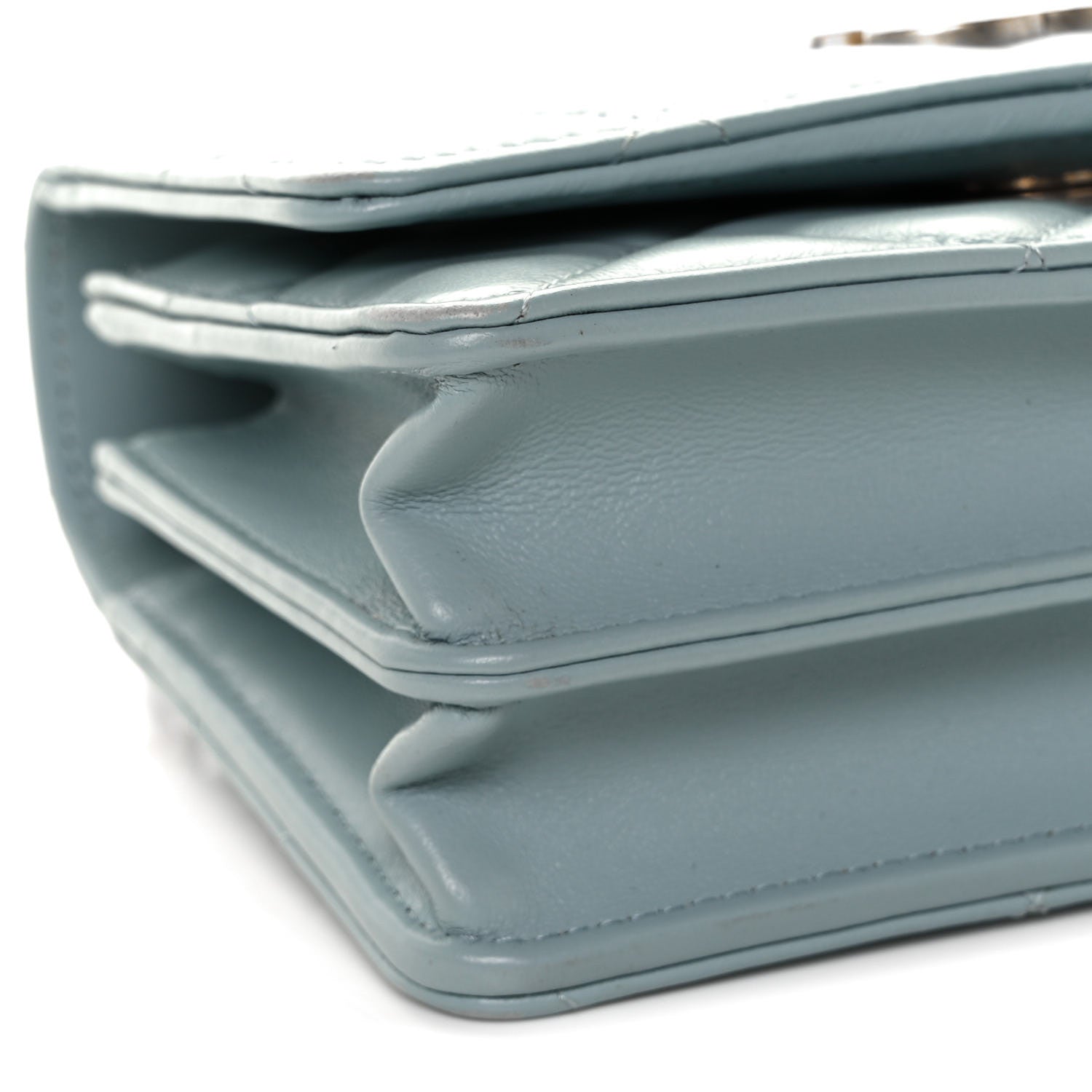 Chanel Lambskin Enamel Quilted Pending CC Clutch With Chain Light Blue 6 of 8