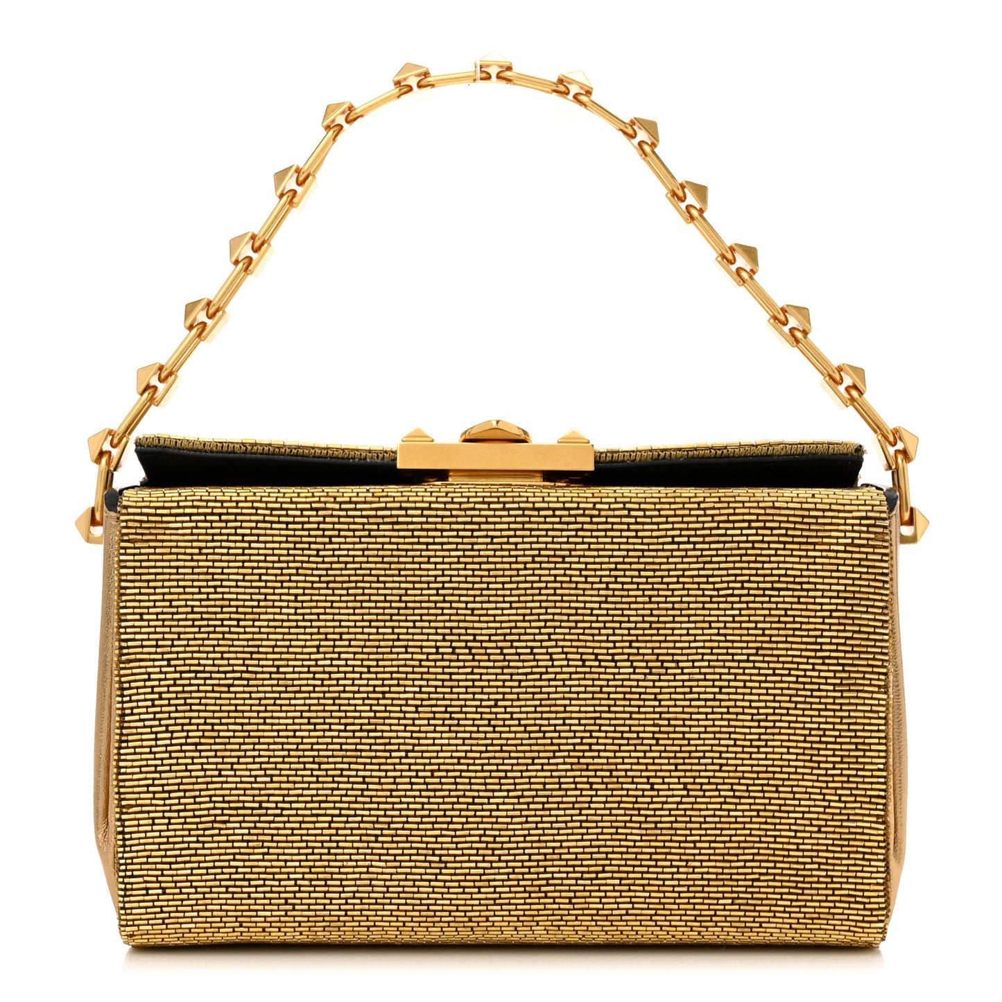 Metallic Calfskin Beaded Rockstud Evening Clutch Antique Bronze