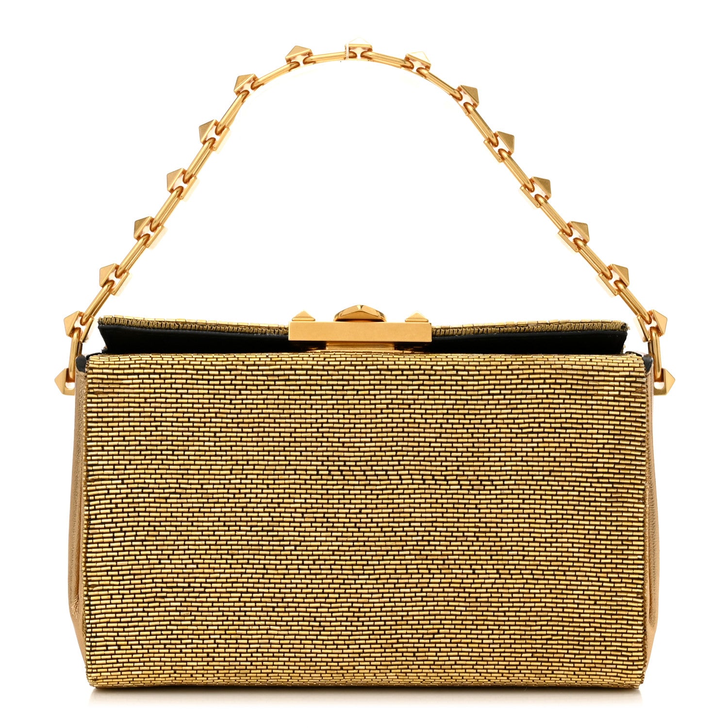 Valentino Garavani Metallic Calfskin Beaded Rockstud Evening Clutch Antique Bronze 1 of 9