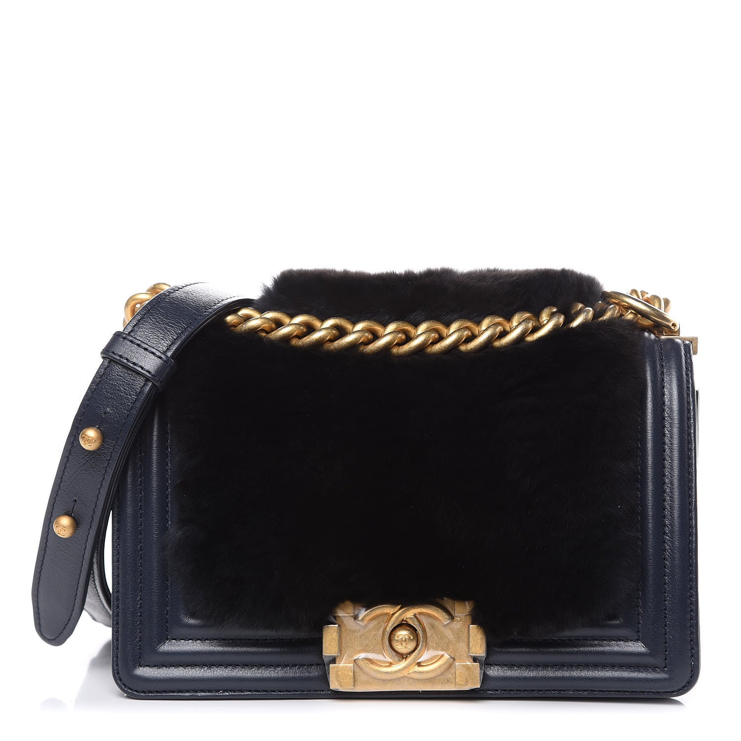 Chanel Orylag Rabbit Fur Calfskin Small Boy Flap Navy 1 of 9