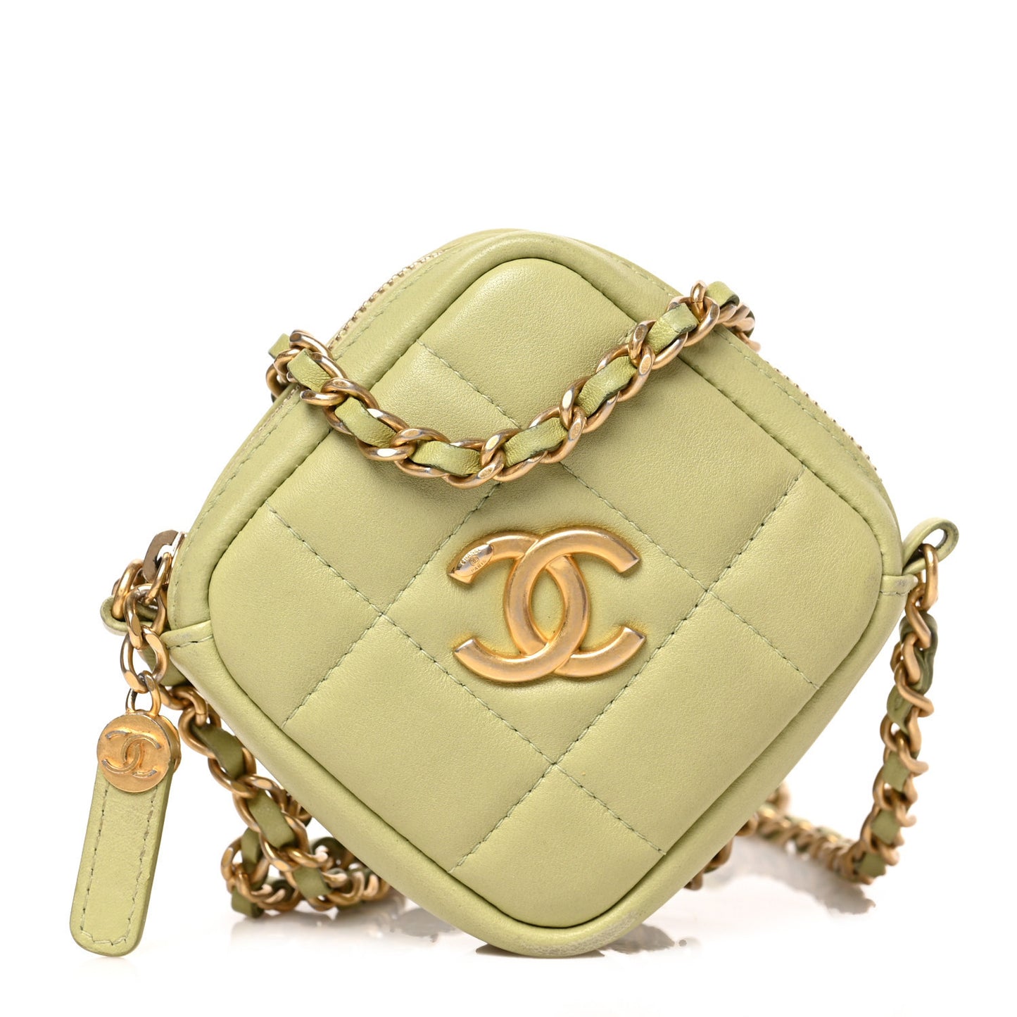 Lambskin Quilted Diamond Coin Purse With Chain Green