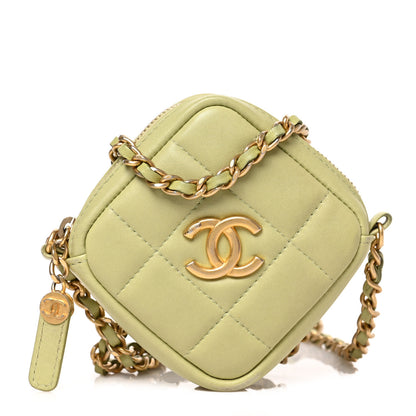 Chanel Lambskin Quilted Diamond Coin Purse With Chain Green 1 of 8