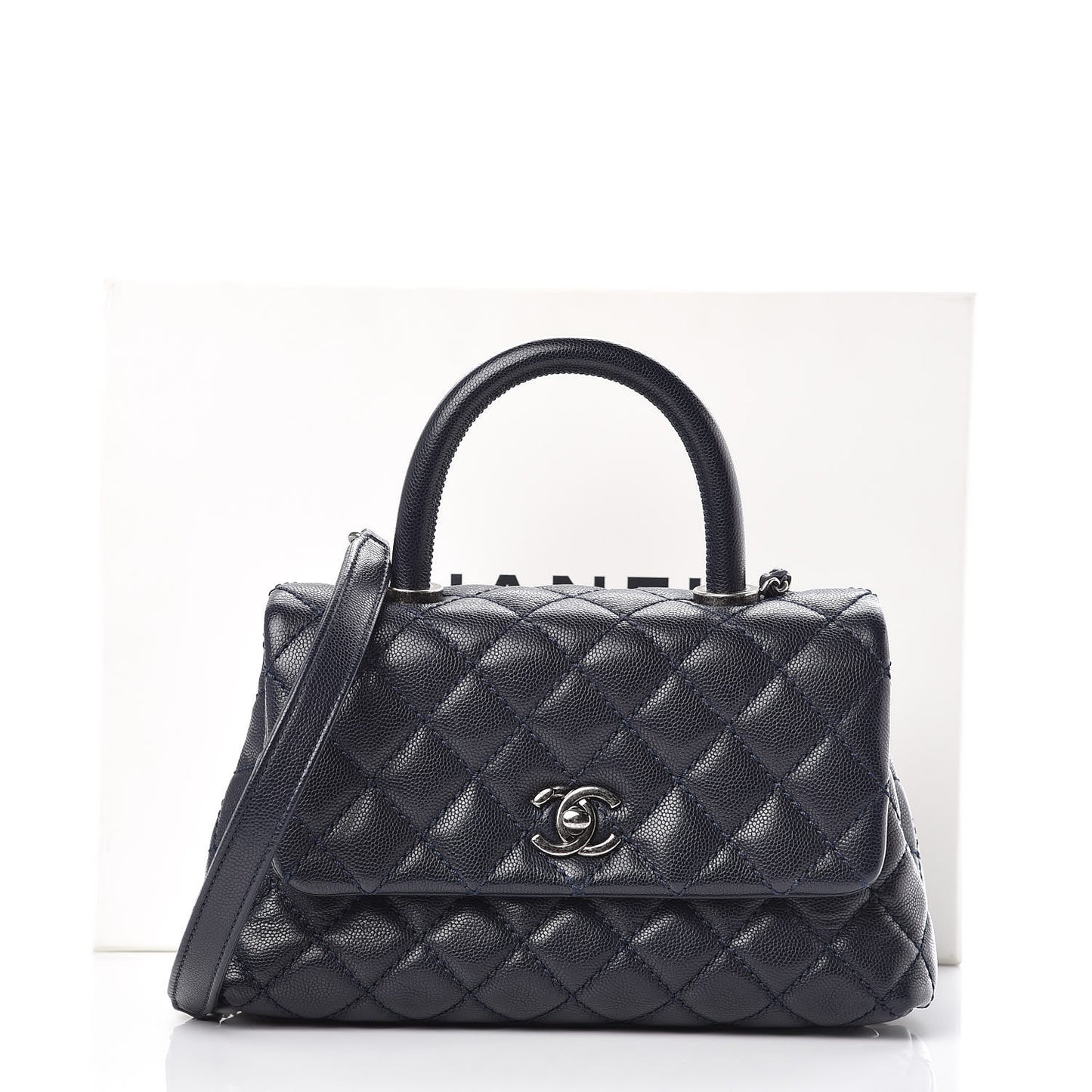 Caviar Quilted Mini Coco Handle Flap Navy Blue