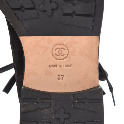 Chanel Suede Quilted CC Lace Up Combat Boots 37 Black 6 of 15