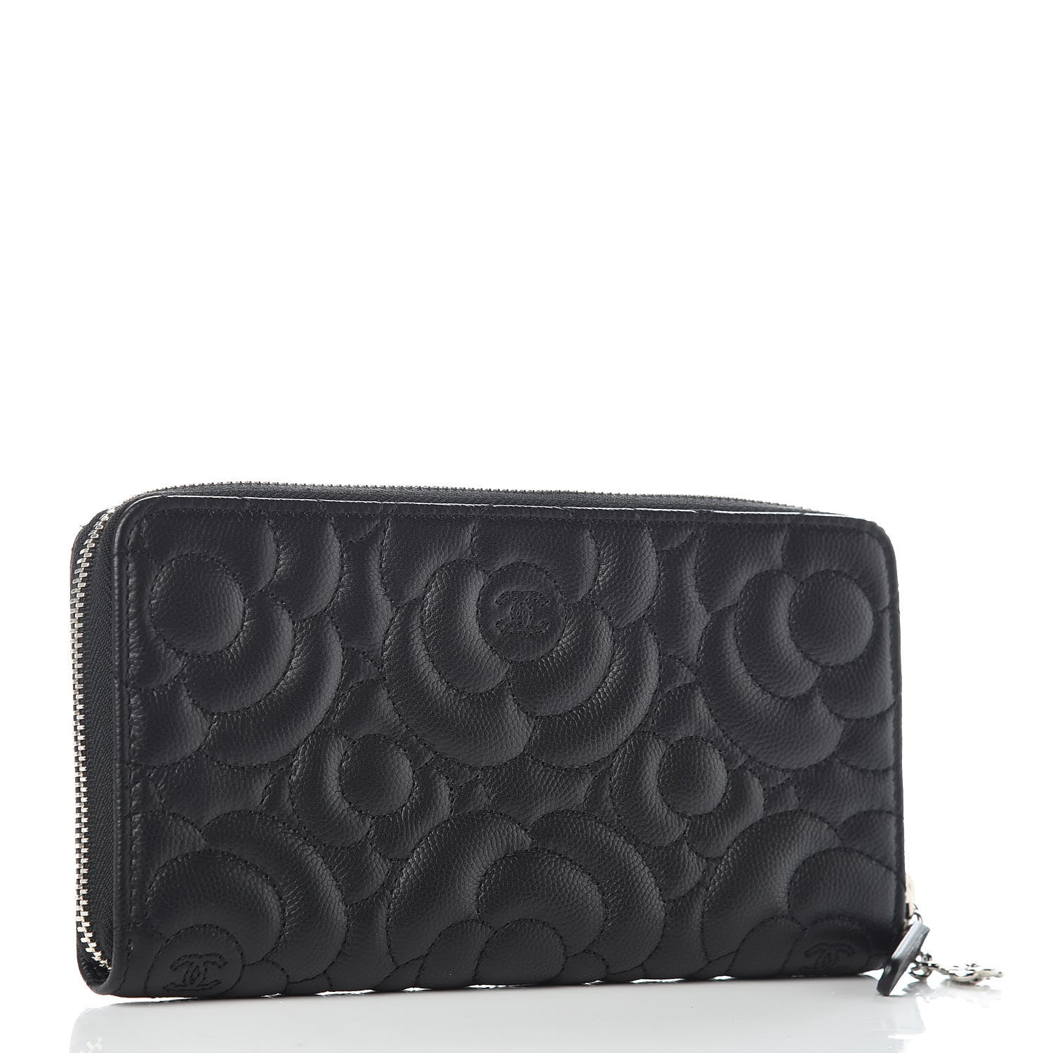 Chanel Caviar Camellia Embossed Large Gusset Zip Around Wallet Black 3 of 8