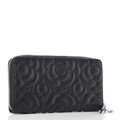 Chanel Caviar Camellia Embossed Large Gusset Zip Around Wallet Black 3 of 8