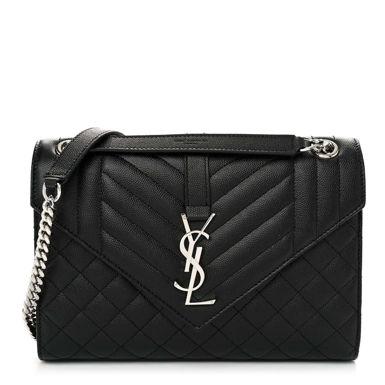 Saint Laurent Grain De Poudre Textured Mixed Matelasse Triquilt Medium Monogram Satchel Black 1 of 9