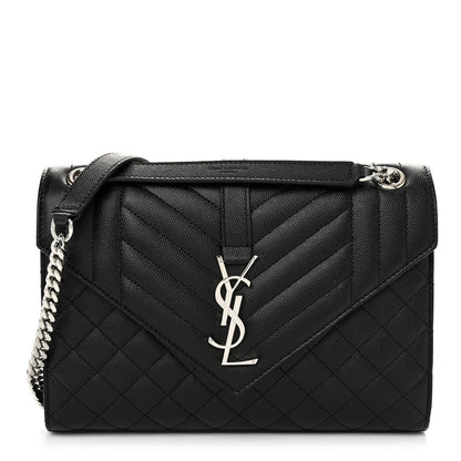Saint Laurent Grain De Poudre Textured Mixed Matelasse Triquilt Medium Monogram Satchel Black 1 of 9