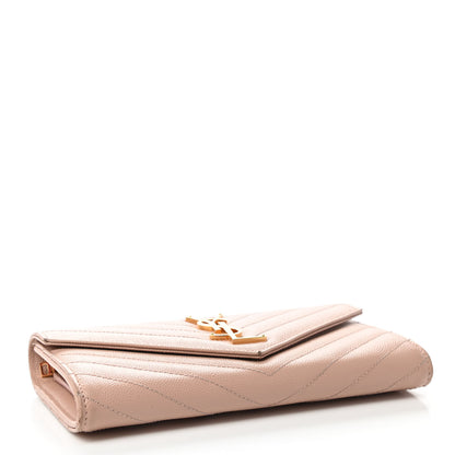 Saint Laurent Grain De Poudre Matelasse Chevron Monogram Flap Wallet Pale Pink 3 of 10