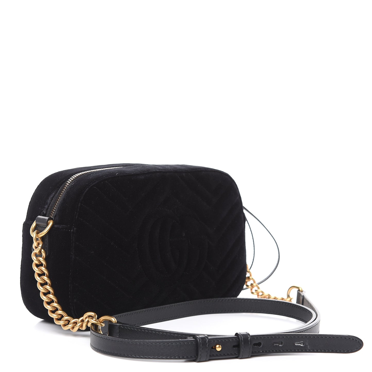 Velvet Matelasse Small GG Marmont Chain Shoulder Bag Black