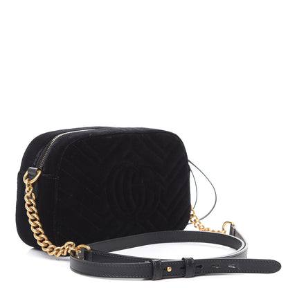 Gucci Velvet Matelasse Small GG Marmont Chain Shoulder Bag Black 3 of 12