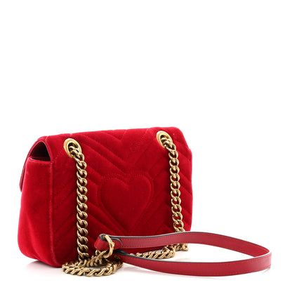 Gucci Velvet Matelasse Mini GG Marmont Shoulder Bag Hibiscus Red 3 of 10