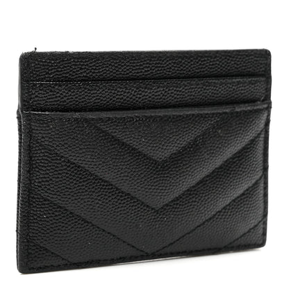 Saint Laurent Grain De Poudre Matelasse Chevron Monogram Credit Card Case Black 2 of 7