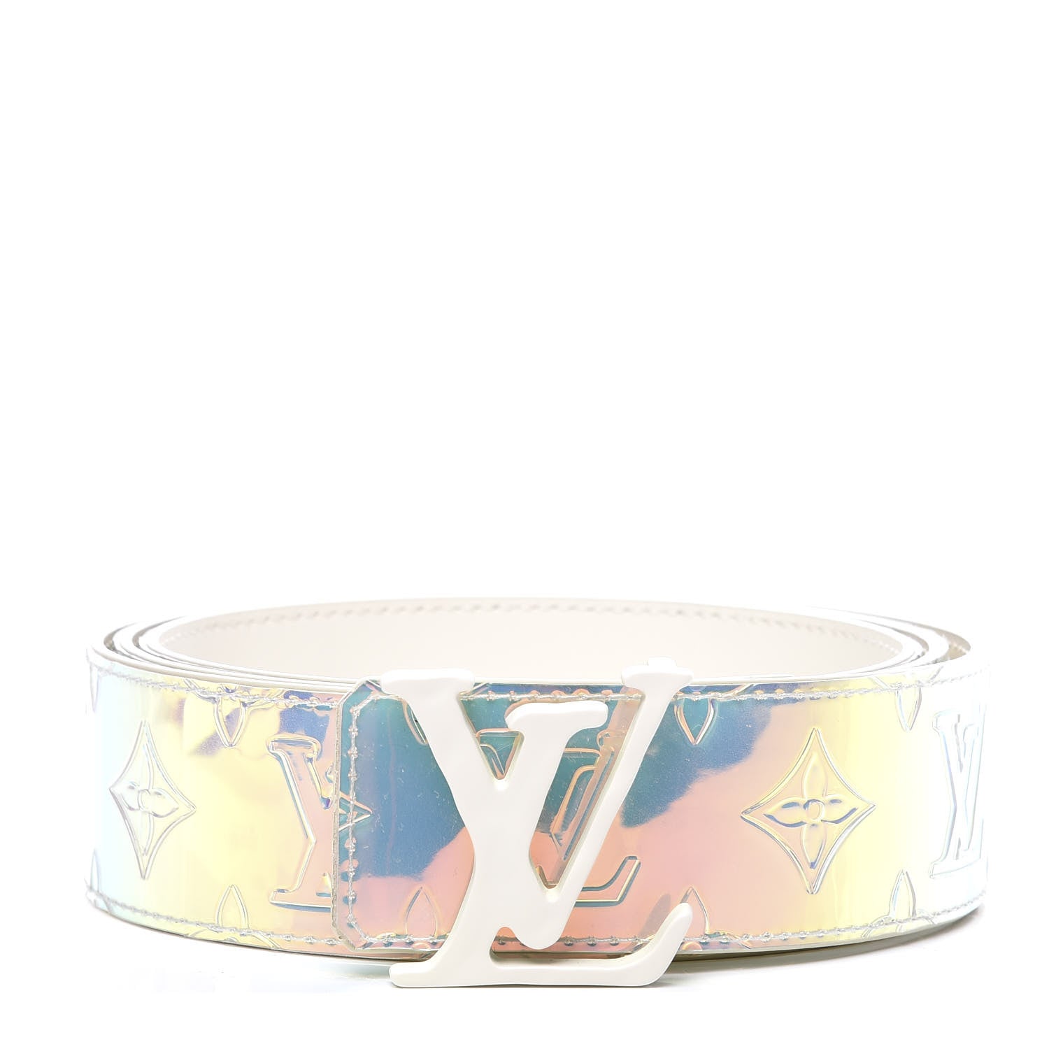 Louis Vuitton PVC Monogram 40mm LV Shape Belt 110 44 Silver 1 of 5