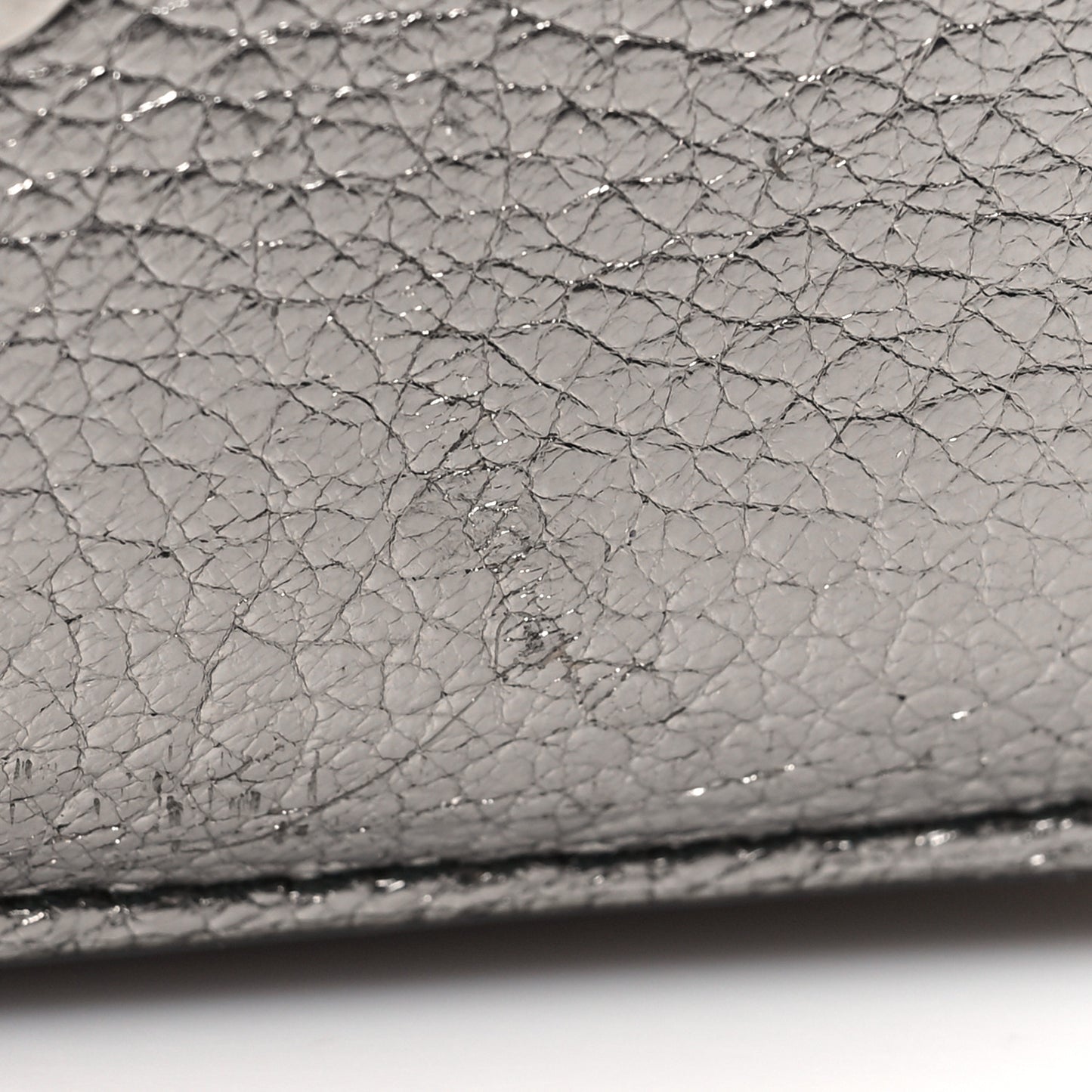 Metallic Calfskin Skull Short Flap Wallet Silver