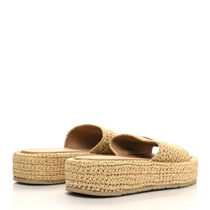 Prada Raffia Metal Triangle Logo Woven Flatform 35mm Slide Sandals 37 Naturale 4 of 10