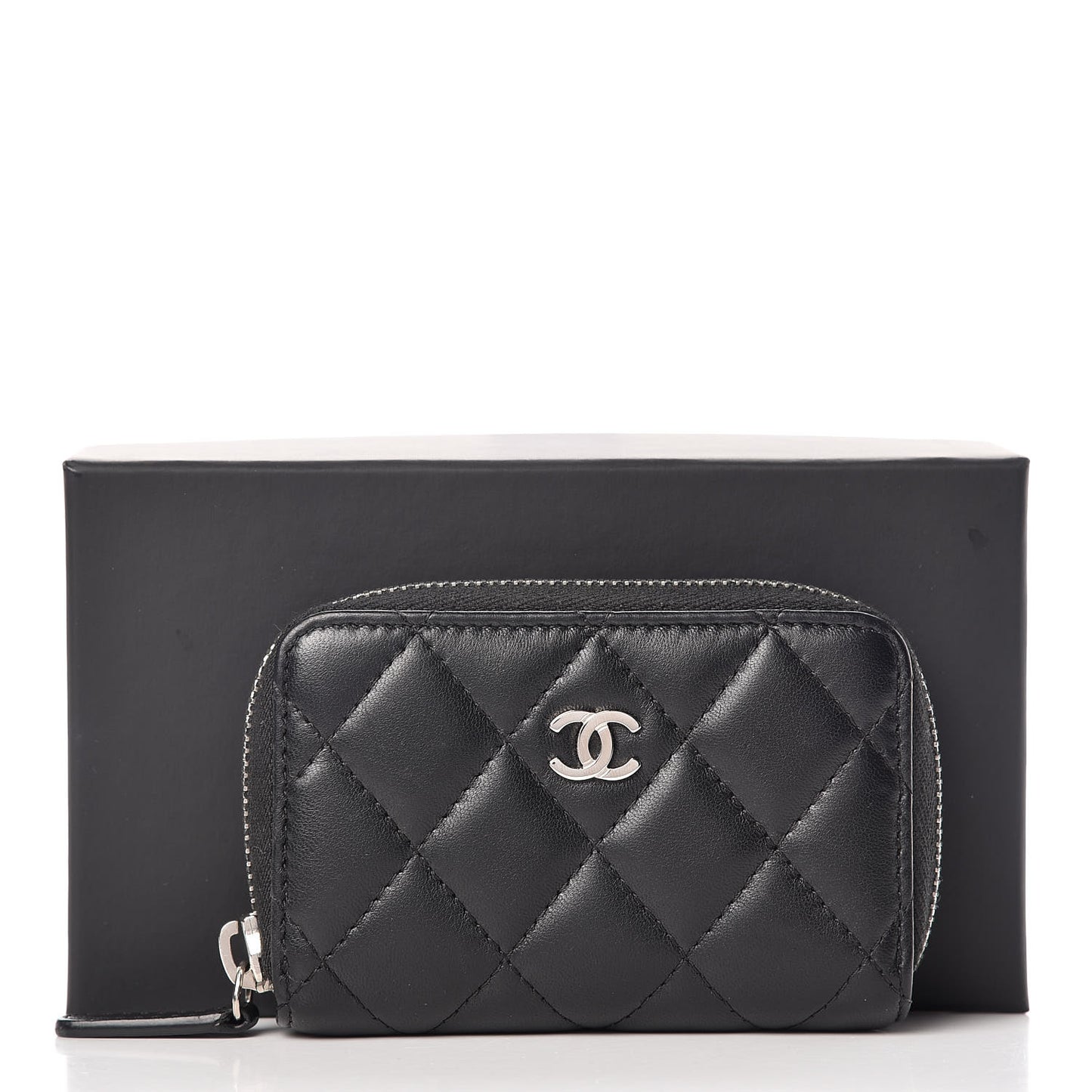 Lambskin Quilted Zip Around Coin Purse Wallet Black