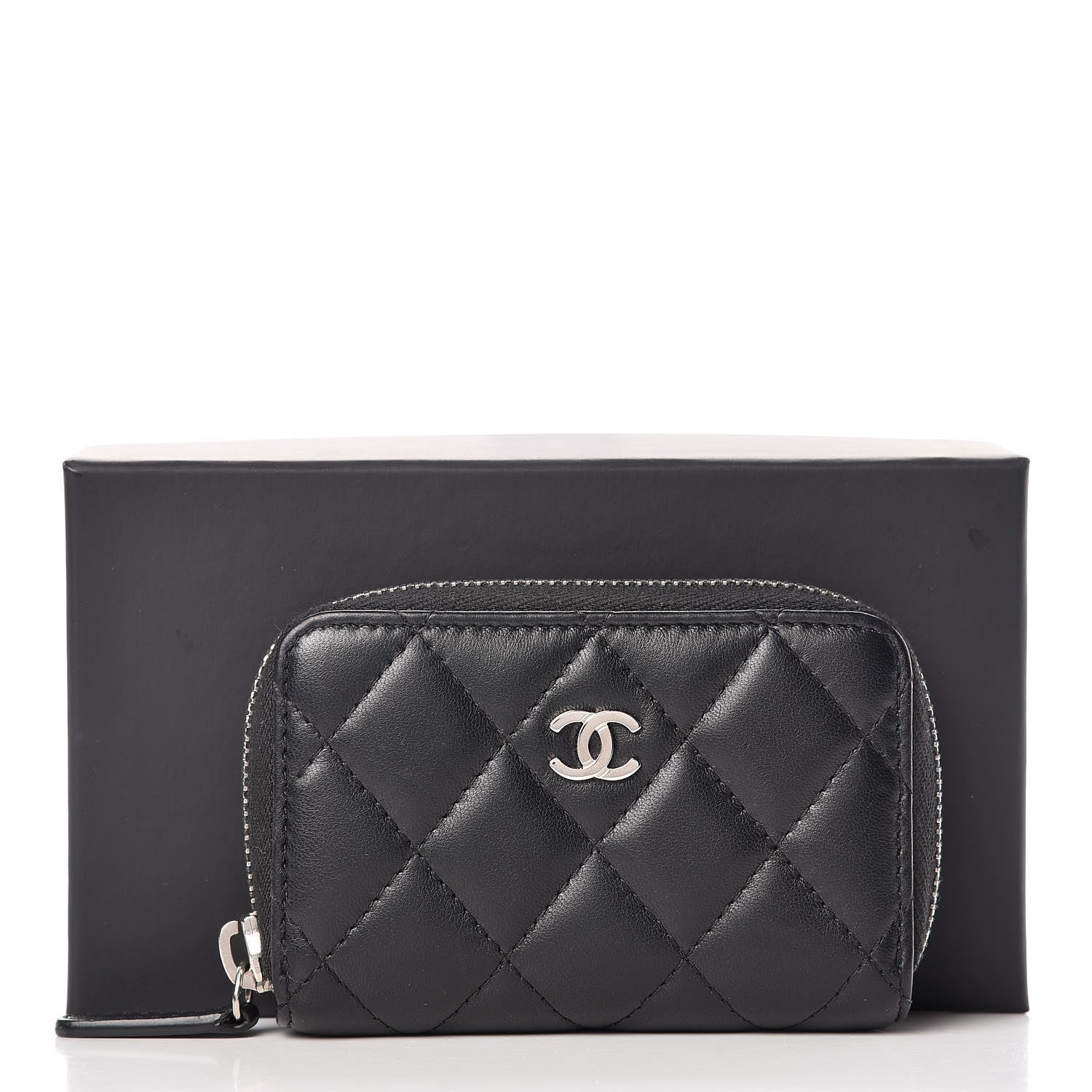 Chanel Lambskin Quilted Zip Around Coin Purse Wallet Black 9 of 9