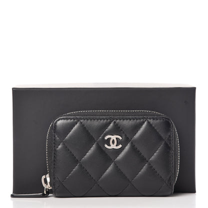 Chanel Lambskin Quilted Zip Around Coin Purse Wallet Black 9 of 9