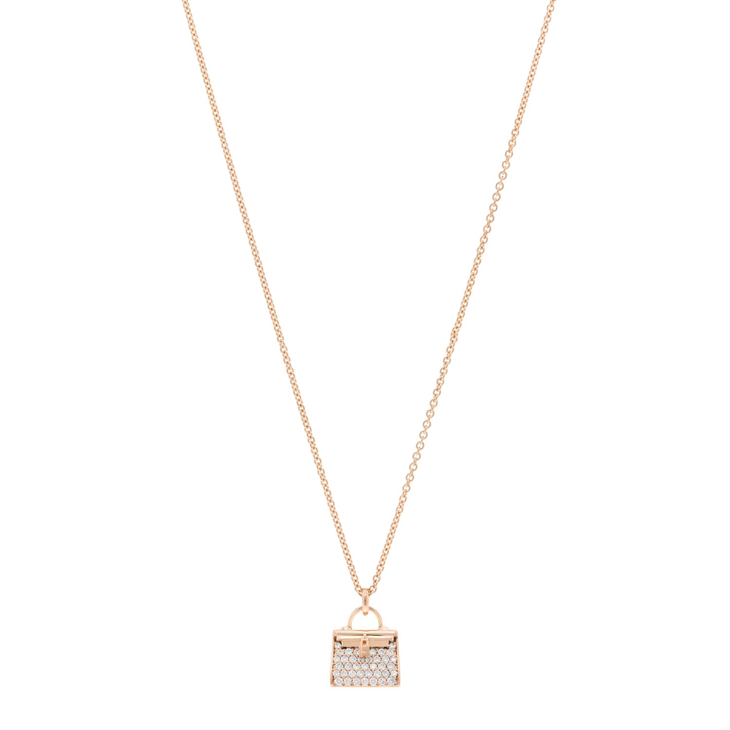 Hermes 18K Rose Gold Diamond Kelly Amulettes Pendant Necklace 1 of 6