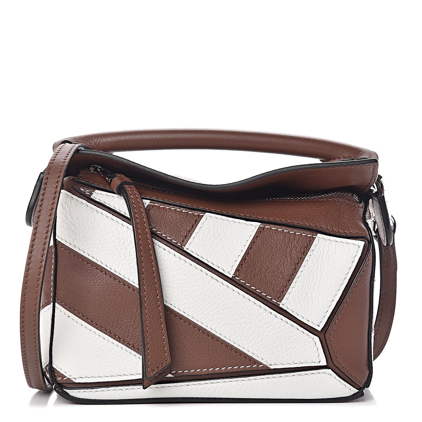 Calfskin Rugby Mini Puzzle Bag Brunette Soft White