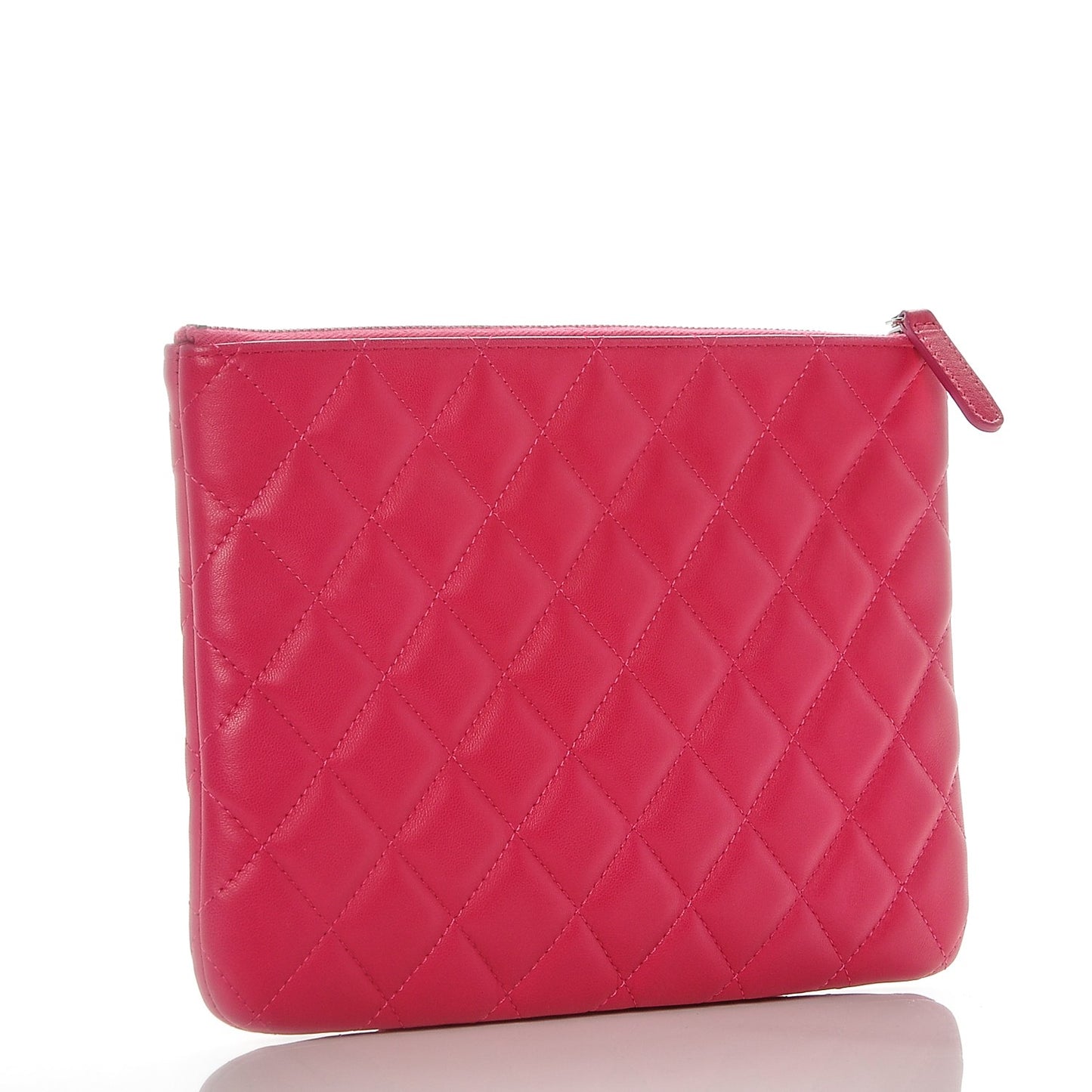 Lambskin Quilted Medium Cosmetic Case Dark Pink