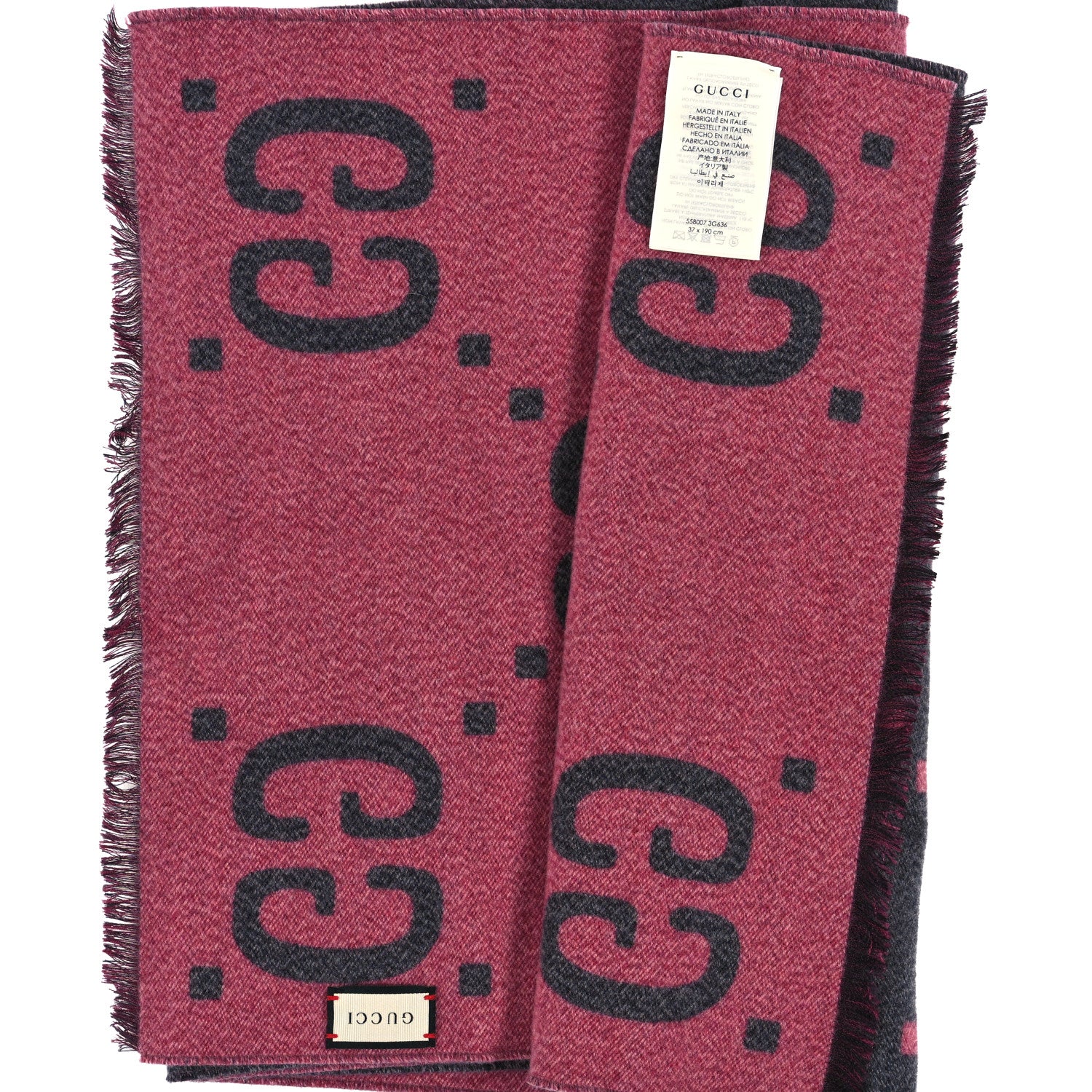Gucci Wool Silk Monogram Jumbo GG Freedom Scarf Pink Grey 3 of 3