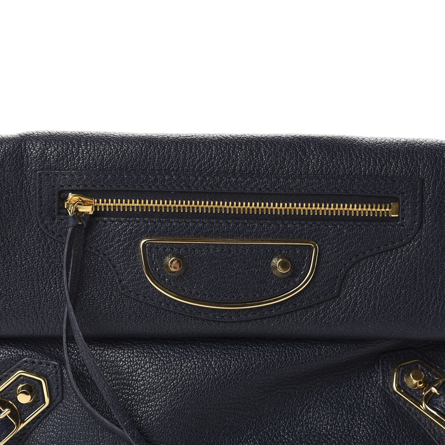 Chevre Gold Metallic Edge Hardware Envelope Clutch Bleu Nuit
