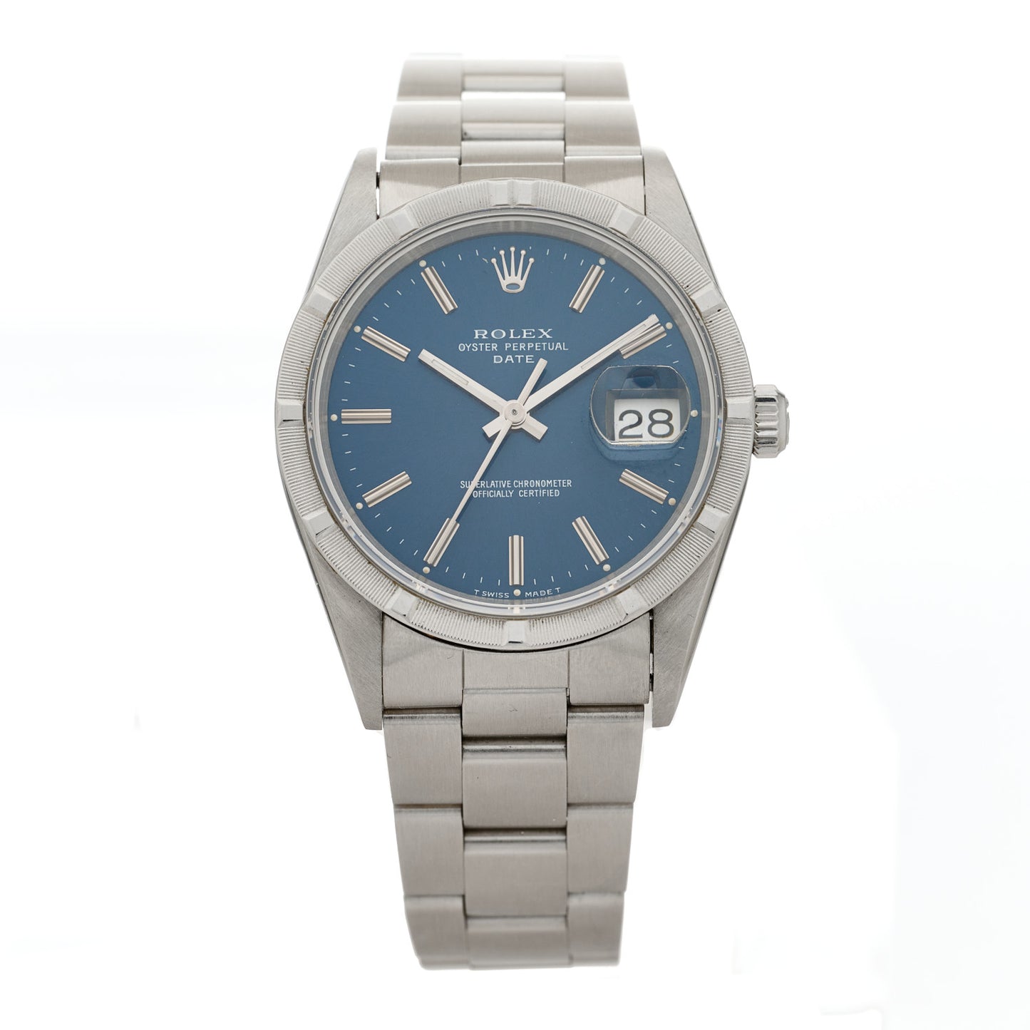 Stainless Steel 34mm Oyster Perpetual Date Watch Blue 15210