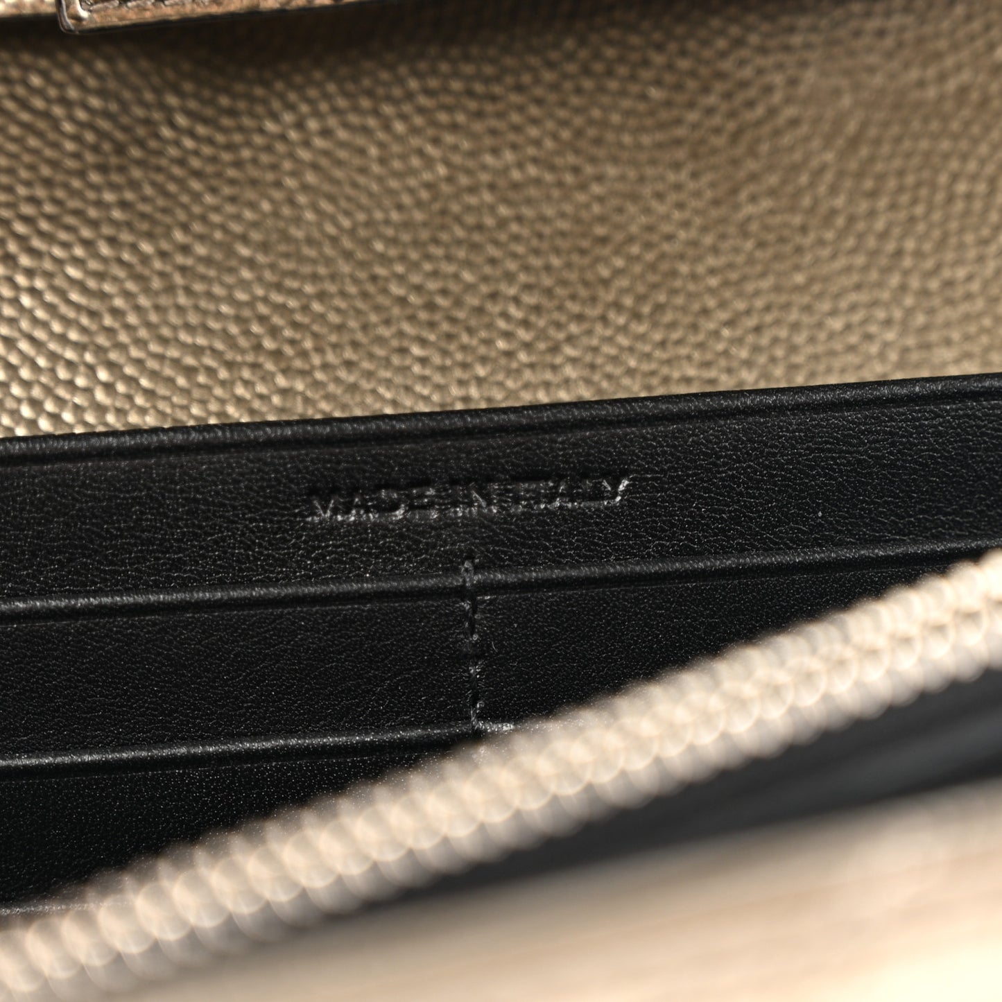Metallic Grain De Poudre Matelasse Chevron Monogram Chain Wallet Piombo