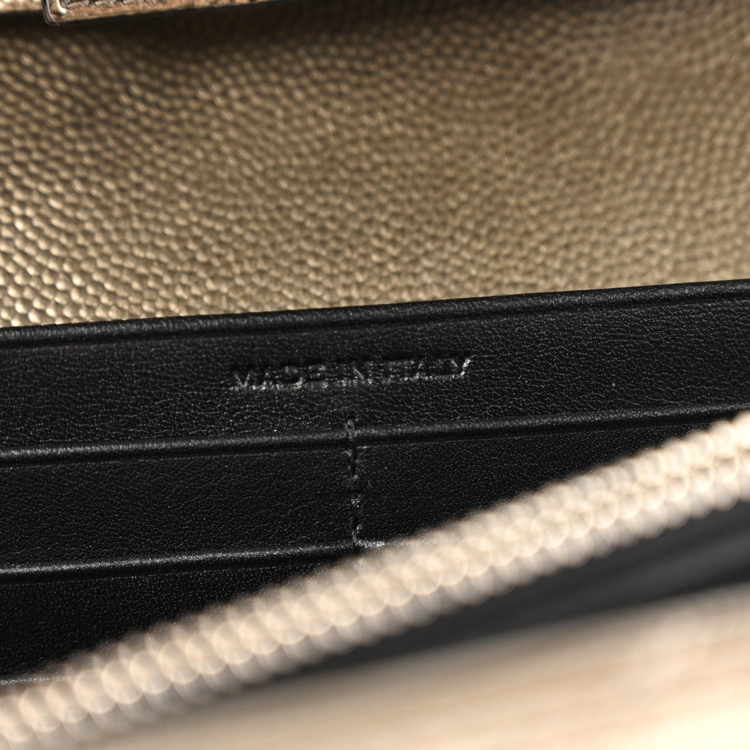 Saint Laurent Metallic Grain De Poudre Matelasse Chevron Monogram Chain Wallet Piombo 8 of 15