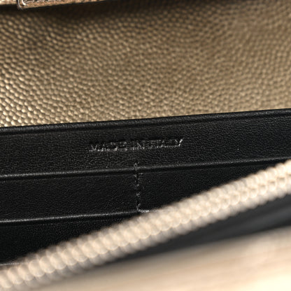 Saint Laurent Metallic Grain De Poudre Matelasse Chevron Monogram Chain Wallet Piombo 8 of 15