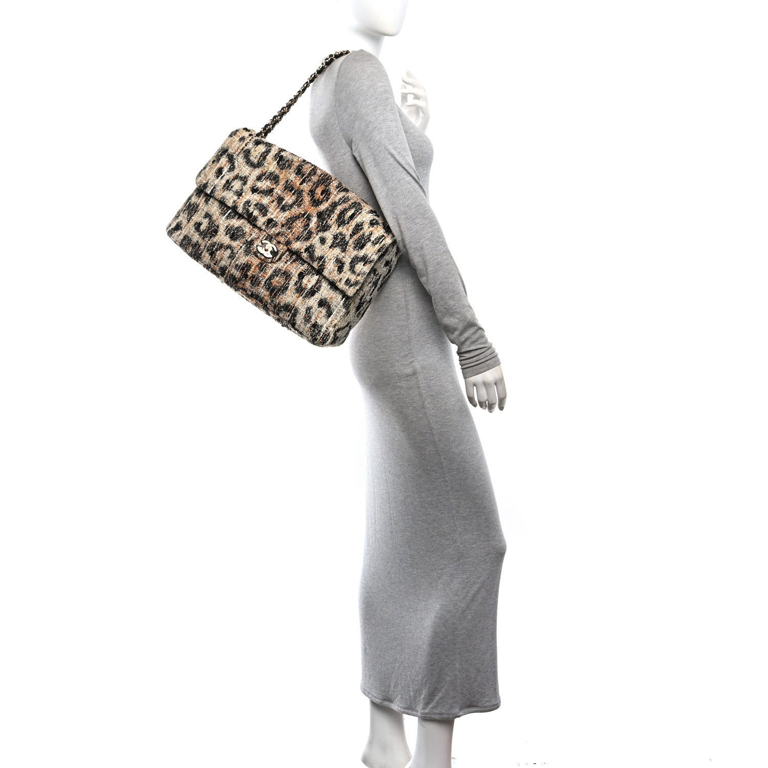 Chanel Tweed Mixed Fibers Leopard Print Souplissimo Maxi Flap Brown Black White 2 of 11