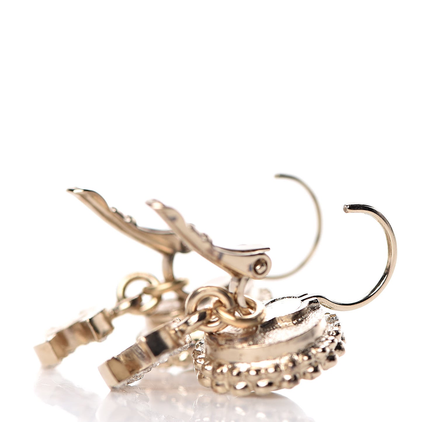 Crystal Pearl CC Drop Earrings Light Gold