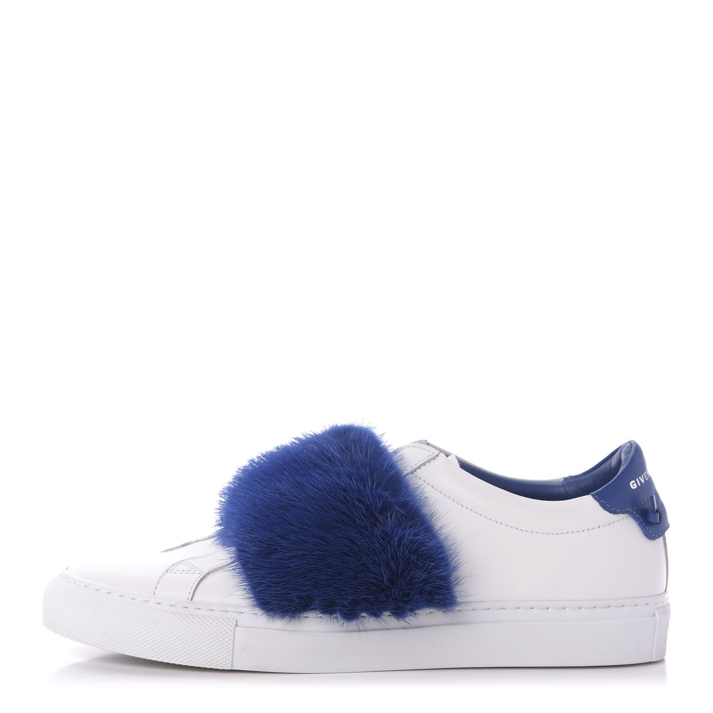 Calfskin Mink Fur Womens Urban Street Sneakers 38.5 White Electric Blue