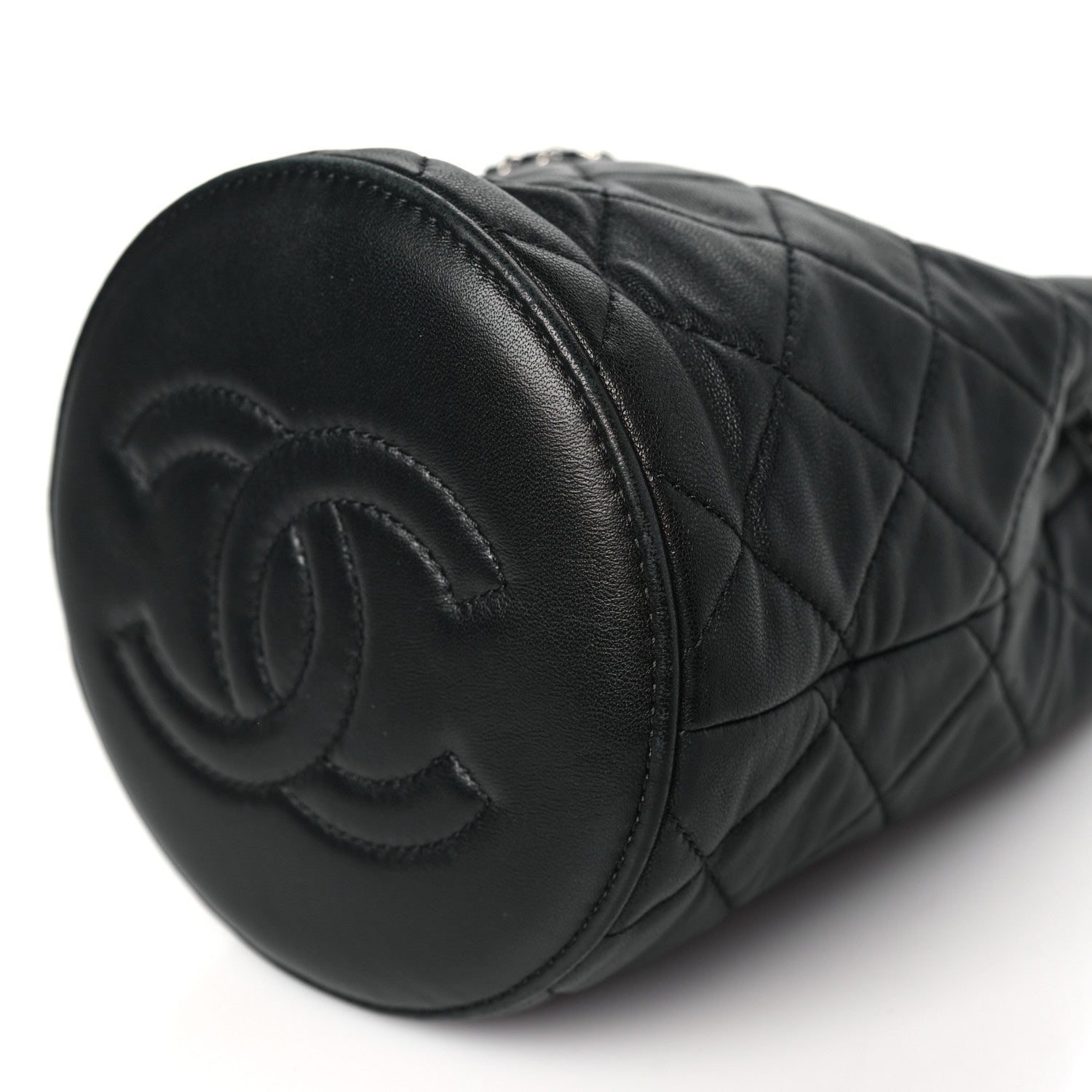 Chanel Lambskin Quilted CC Drawstring Bucket Bag Black 10 of 11