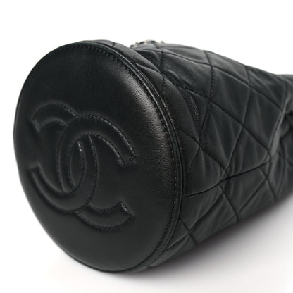 Chanel Lambskin Quilted CC Drawstring Bucket Bag Black 10 of 11