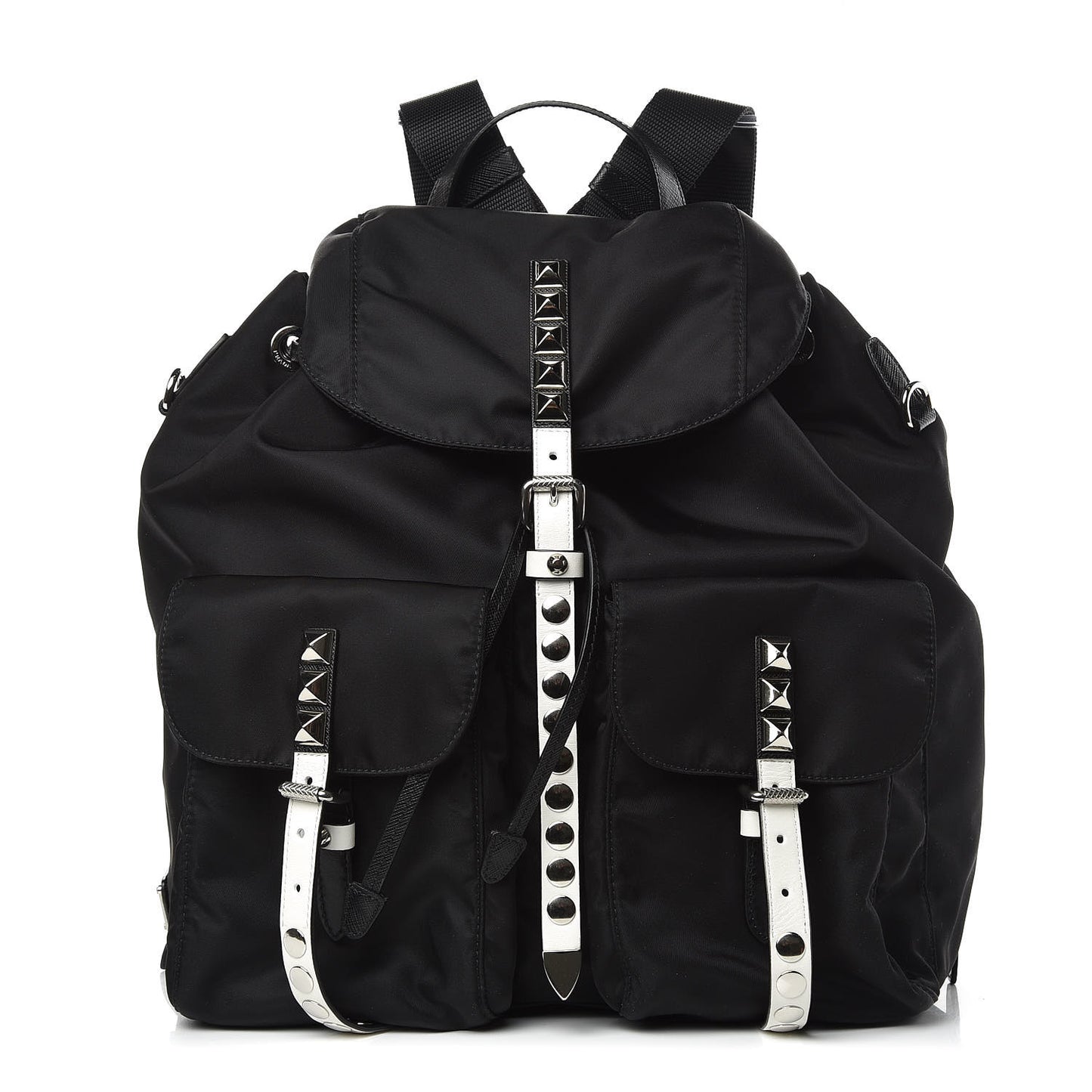 Nylon New Vela Studded Backpack Black White