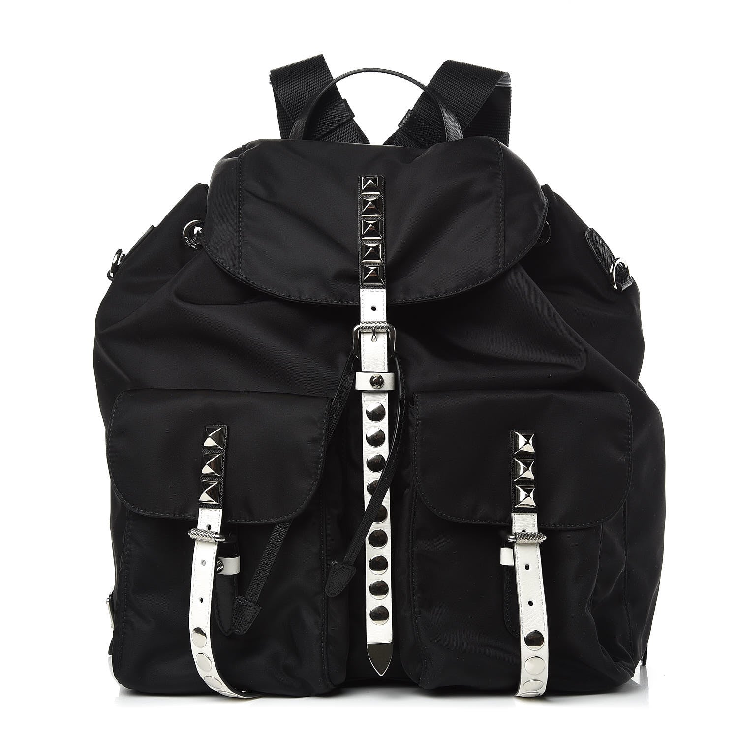 Prada Nylon New Vela Studded Backpack Black White 1 of 7