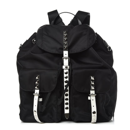 Prada Nylon New Vela Studded Backpack Black White 1 of 7