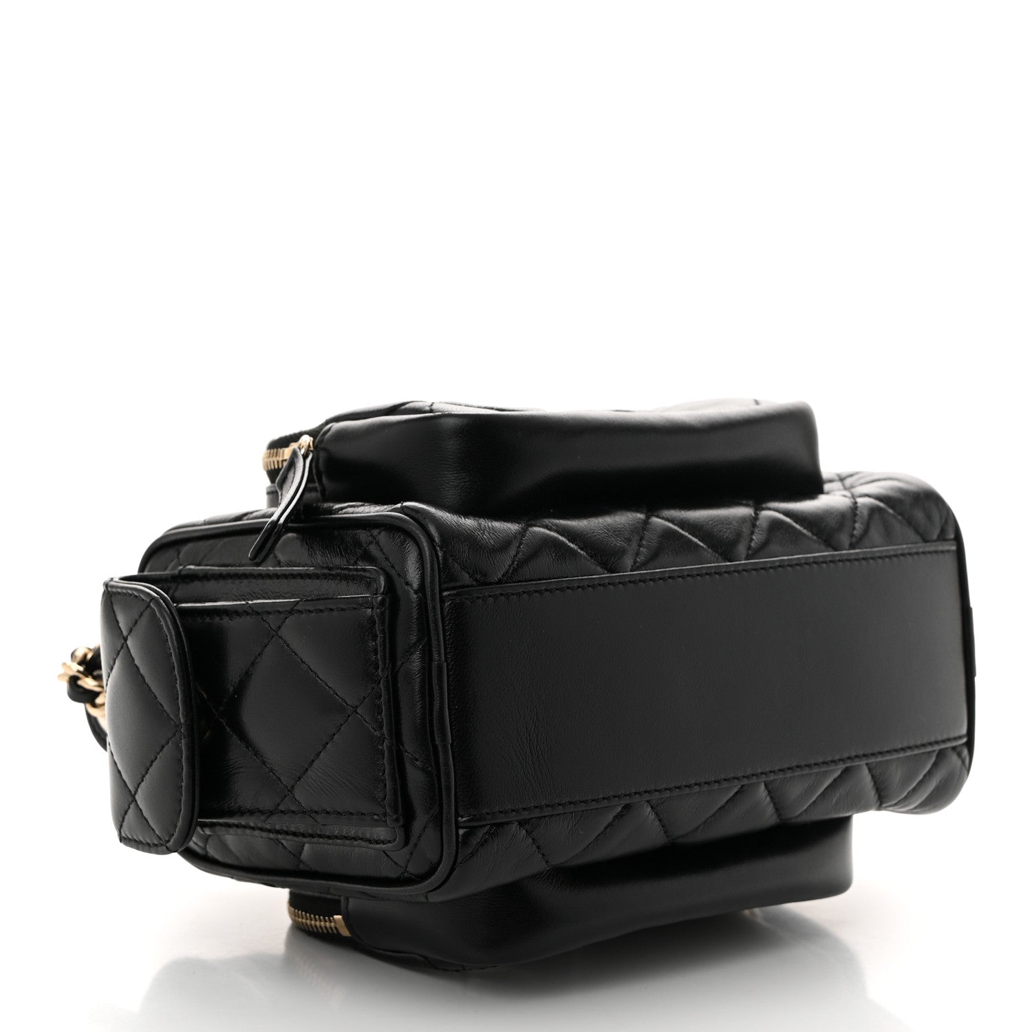 Chanel Shiny Crumpled Lambskin Quilted Small Preppy Pocket Camera Case Black 4 of 12